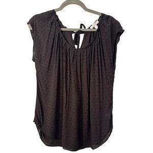 LC Lauren Conrad Pleated Tie Back Short Sleeve Polka Dot Blouse